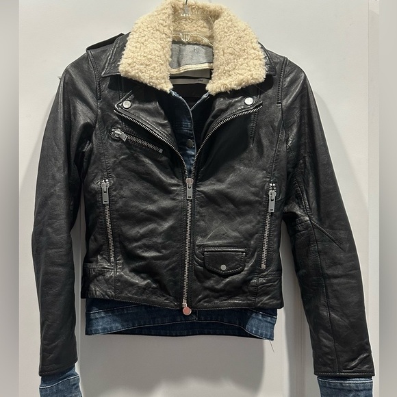 Doma Leather Jacket With Detachable Denim Underneath SMALL Moto Style EUC - Picture 1 of 14